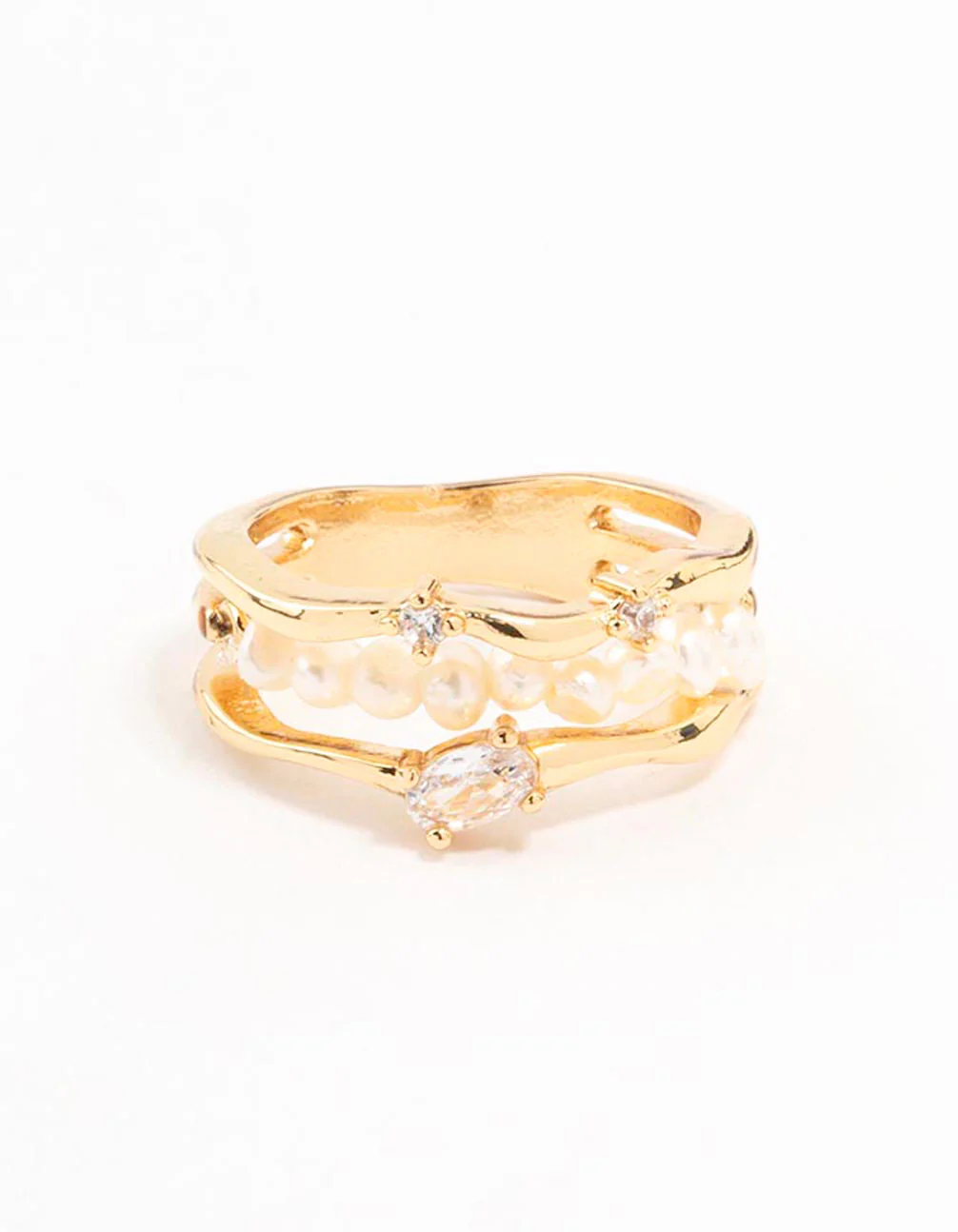 Gold Plated Nestled Pearl 3 Row Ring - Image 3