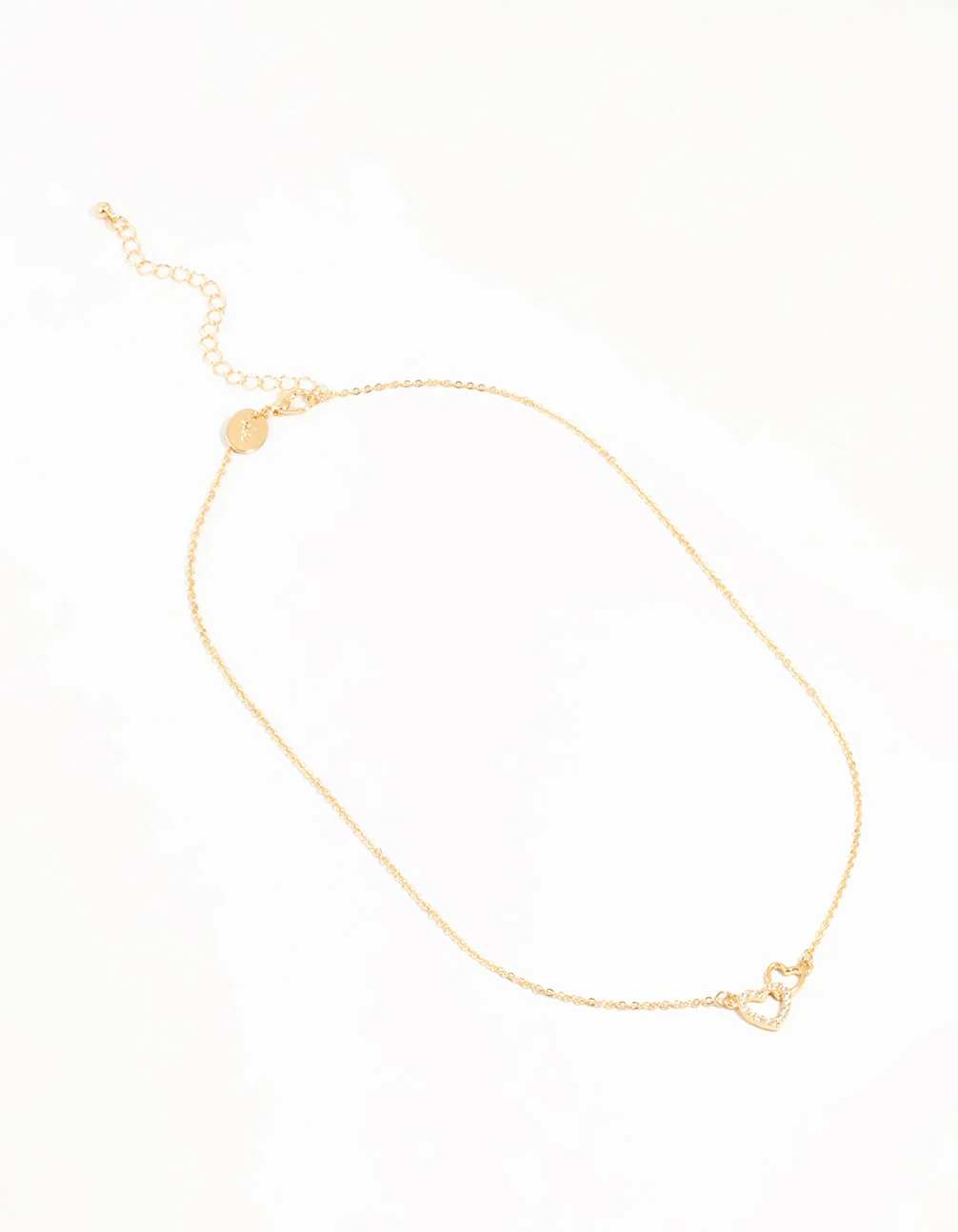 Gold Cubic Zirconia Open Double Heart Necklace - Image 2