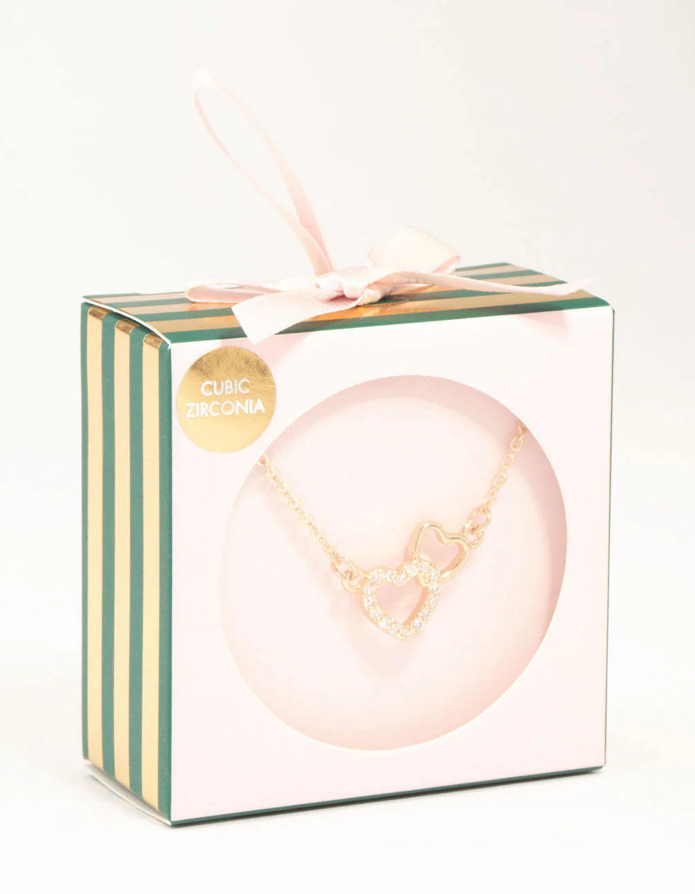 Gold Cubic Zirconia Open Double Heart Necklace - Image 3