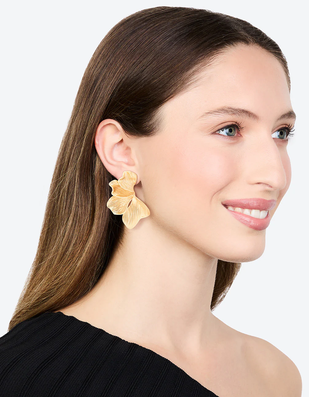 Gold Plated Organic Petal Stud Earrings - Image 3