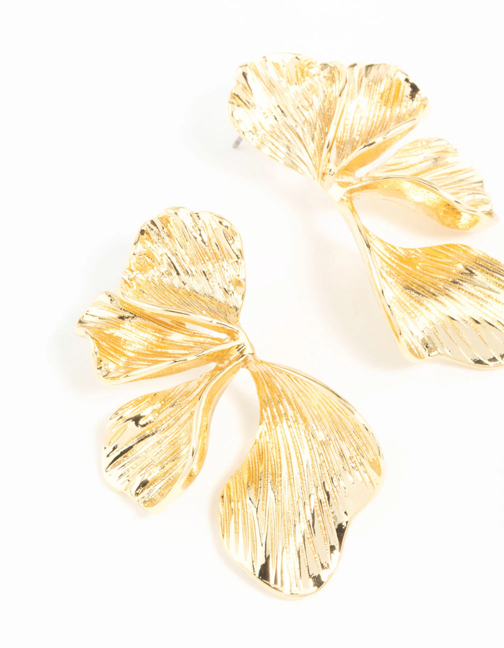 Gold Plated Organic Petal Stud Earrings - Image 4