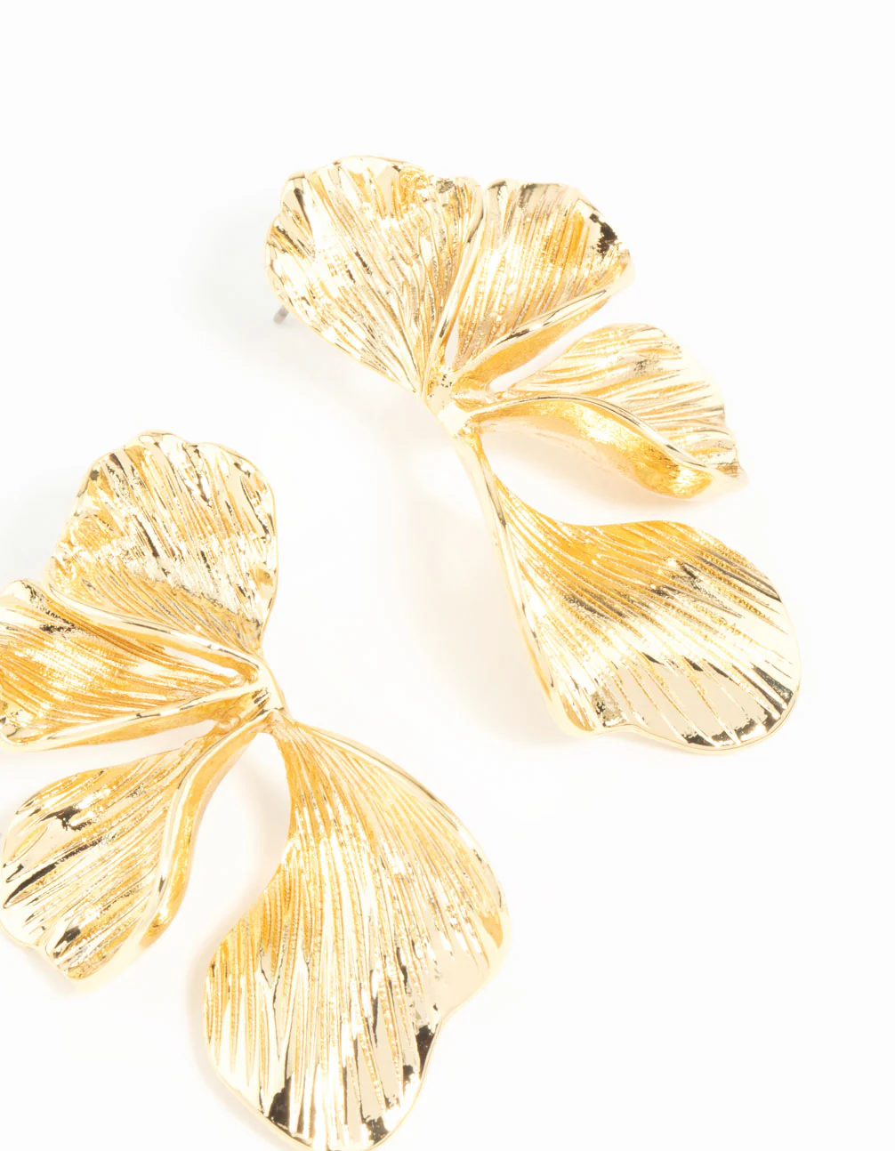 Gold Plated Organic Petal Stud Earrings - Image 5