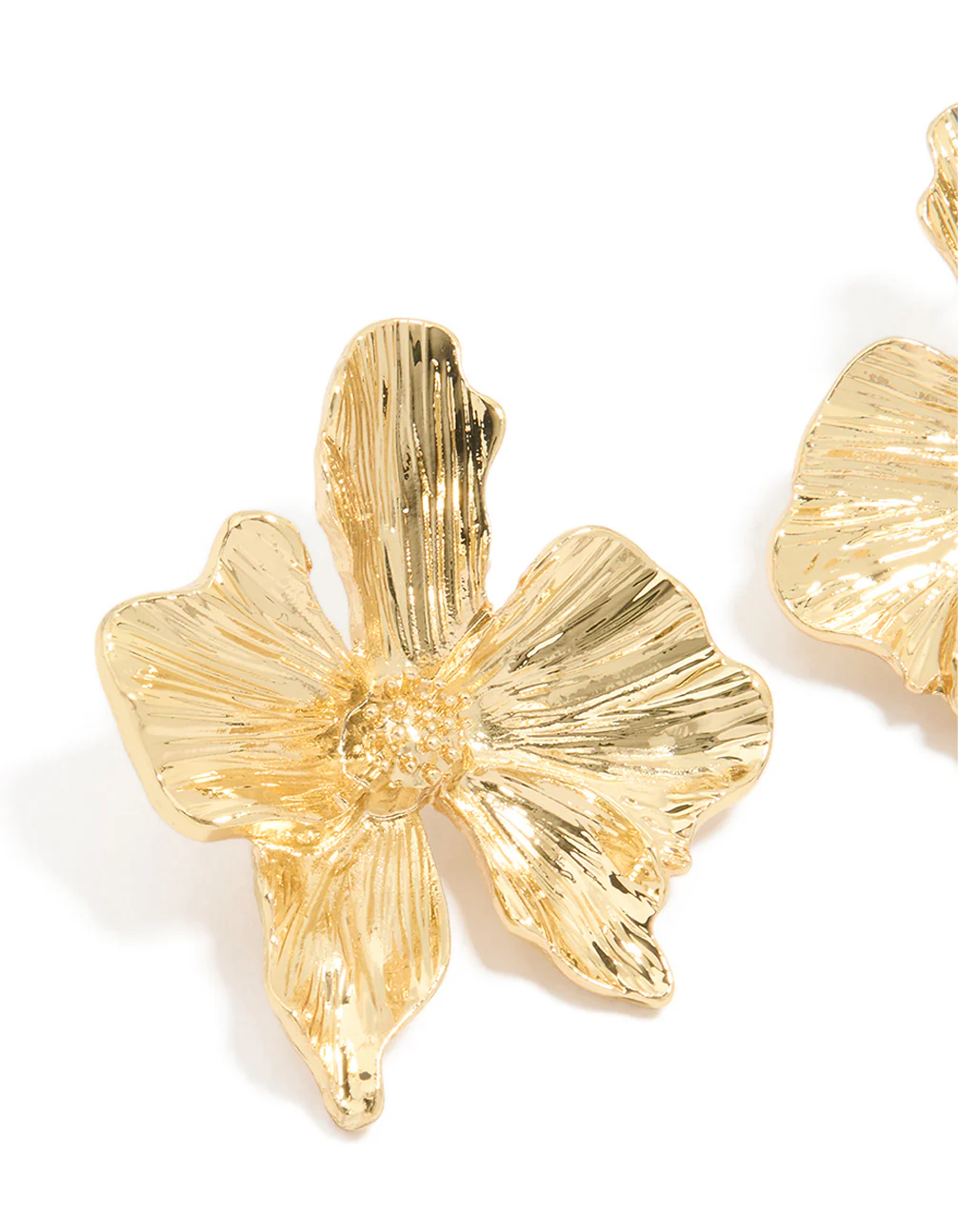 Gold Plated Organic Textured Flower Stud Earrings - Image 2