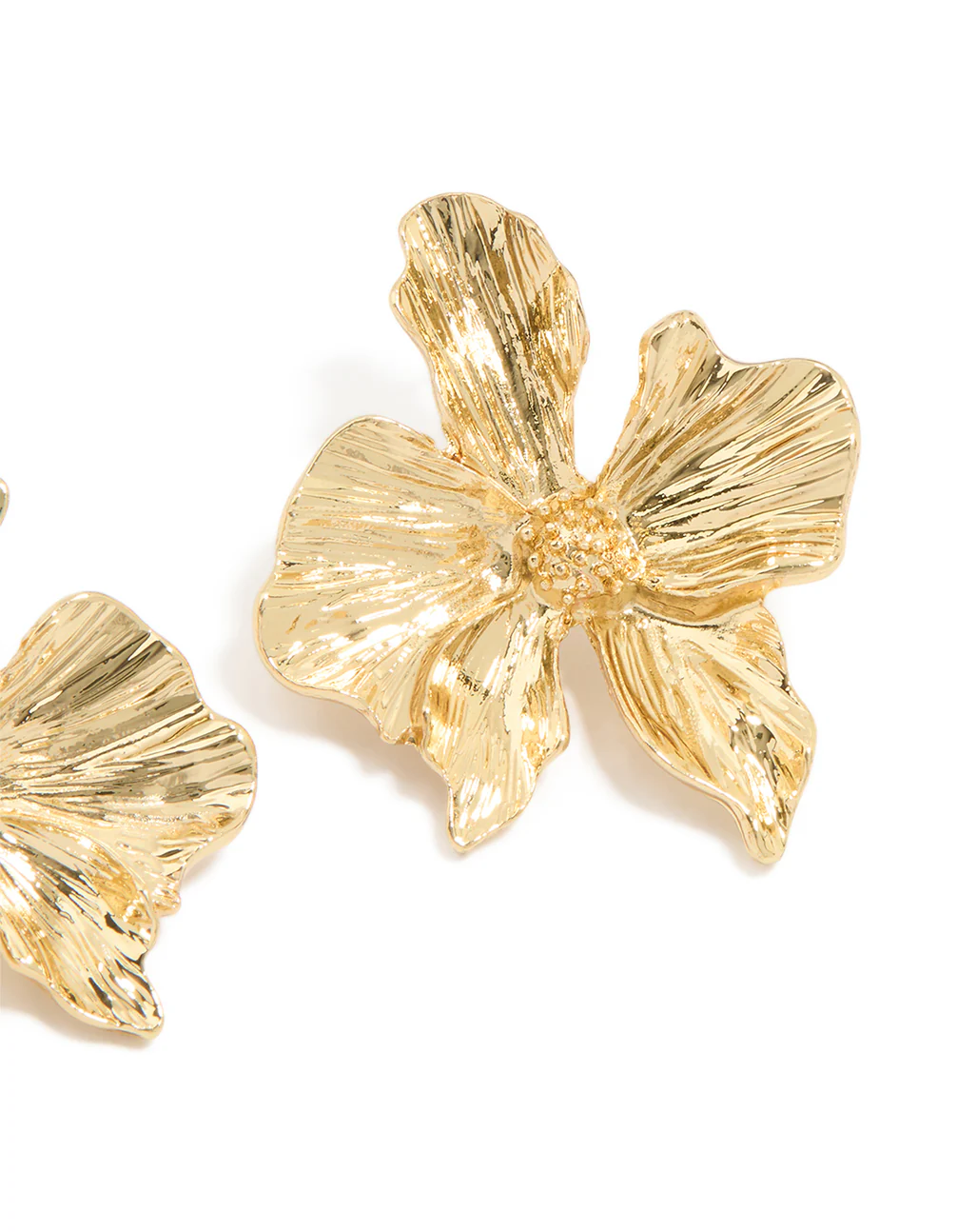 Gold Plated Organic Textured Flower Stud Earrings - Image 3