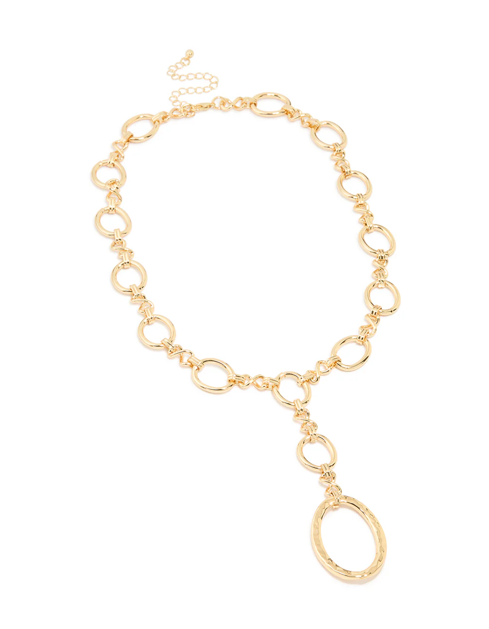 Gold Plated Oval Link Hammered Large Y-Necklace - Image 2