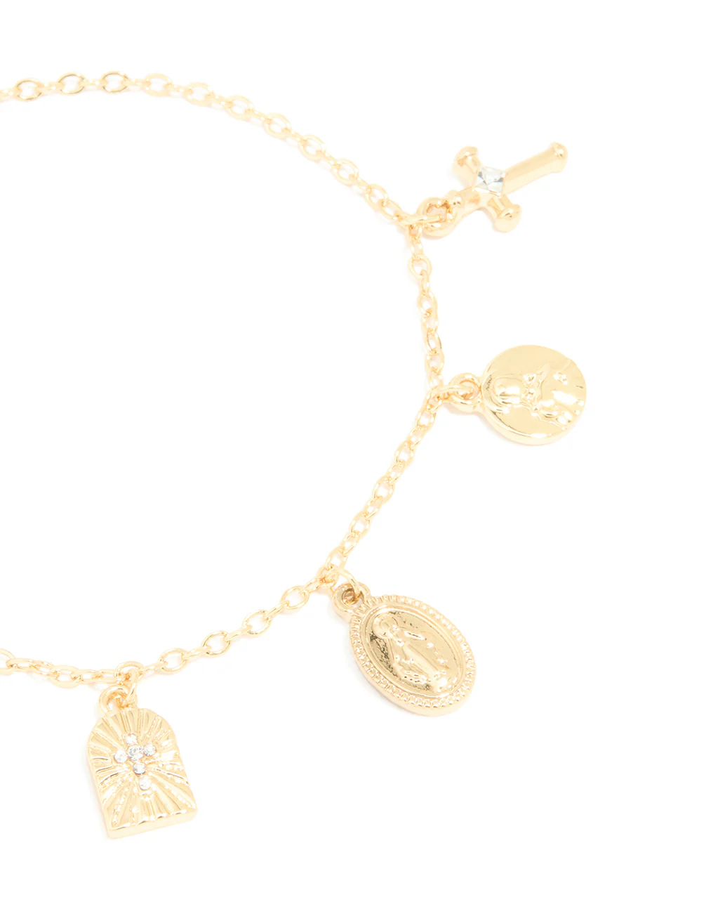 Gold Plated Oval Mary Cross Charm Bracelet - Image 4