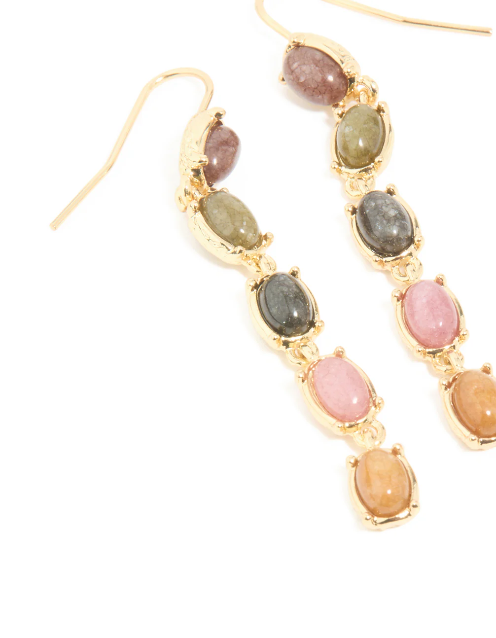 Gold Plated Oval Multicoloured Semi Precious Stone Hook Earrings - Image 3