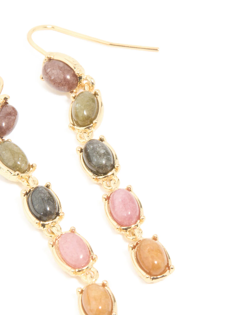 Gold Plated Oval Multicoloured Semi Precious Stone Hook Earrings - Image 5