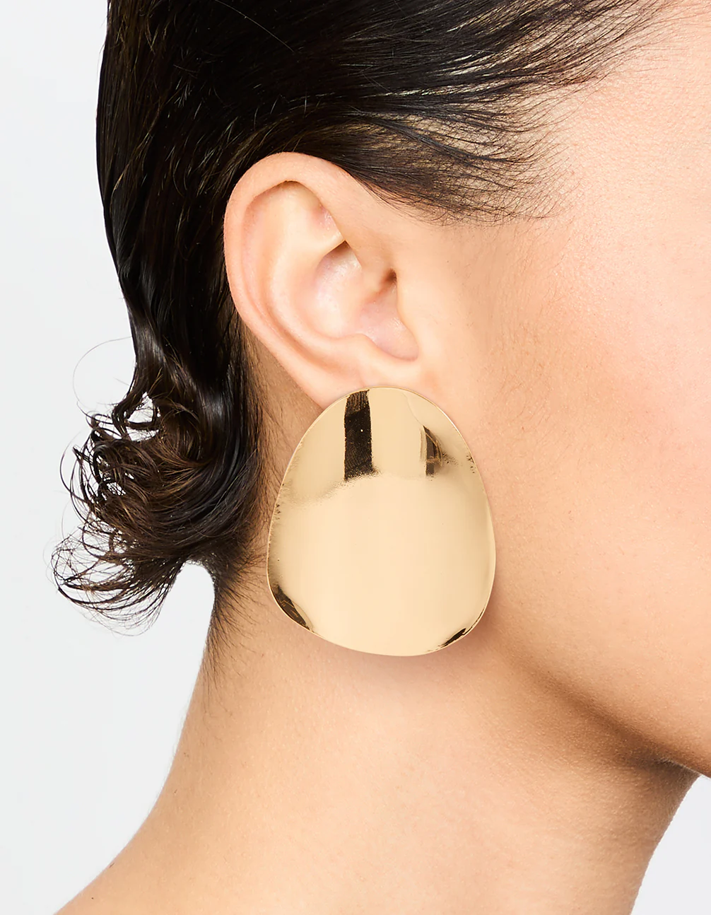 Gold Plated Oversized Disc Statement Stud Earrings - Image 2
