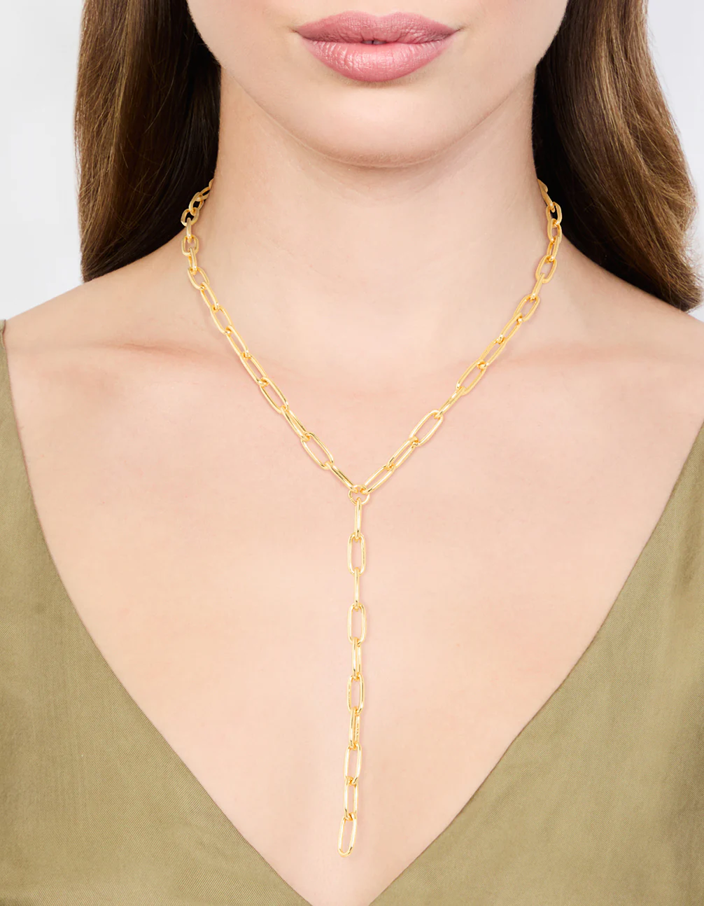 Gold Plated Paperclip Link Chain Y-Necklace - Image 2