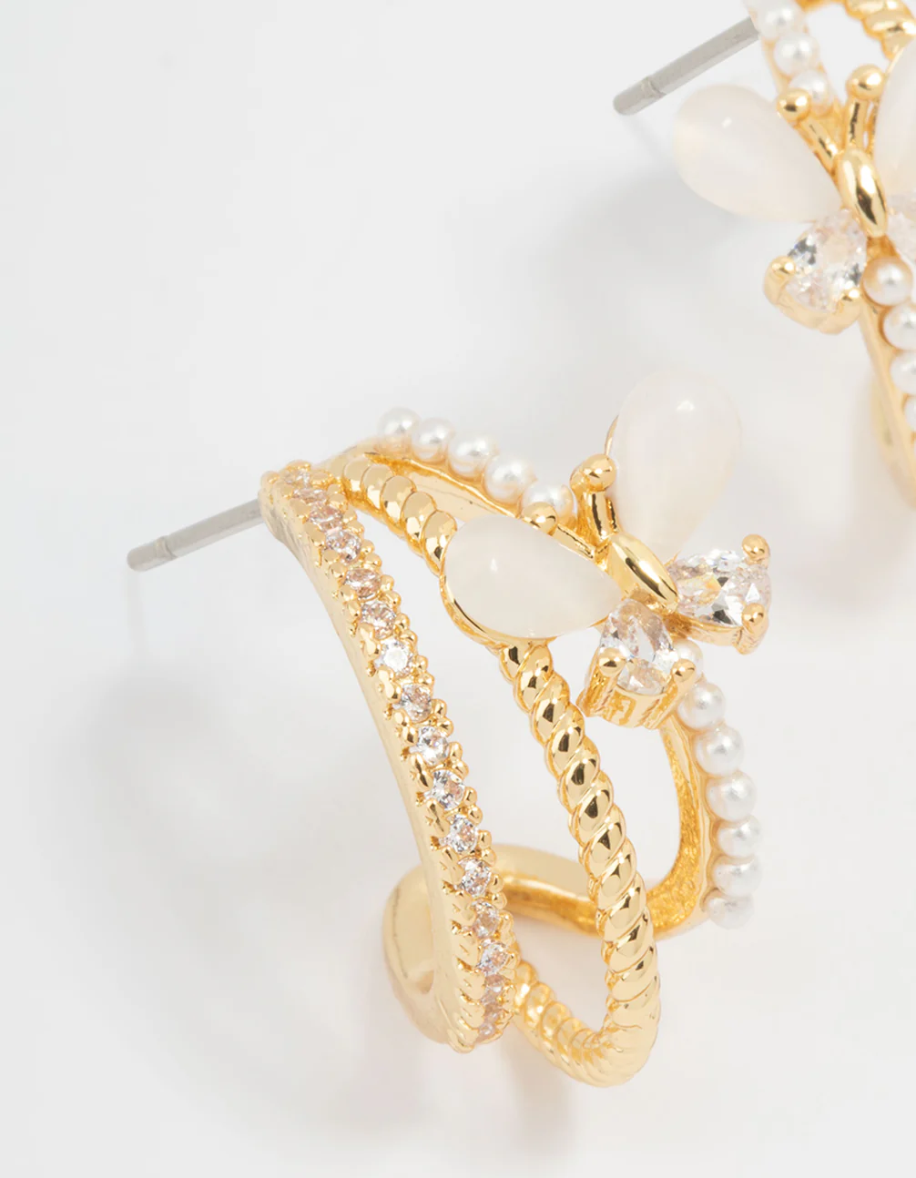 Gold Plated Pave Crystal Butterfly Jacket Earrings - Image 4