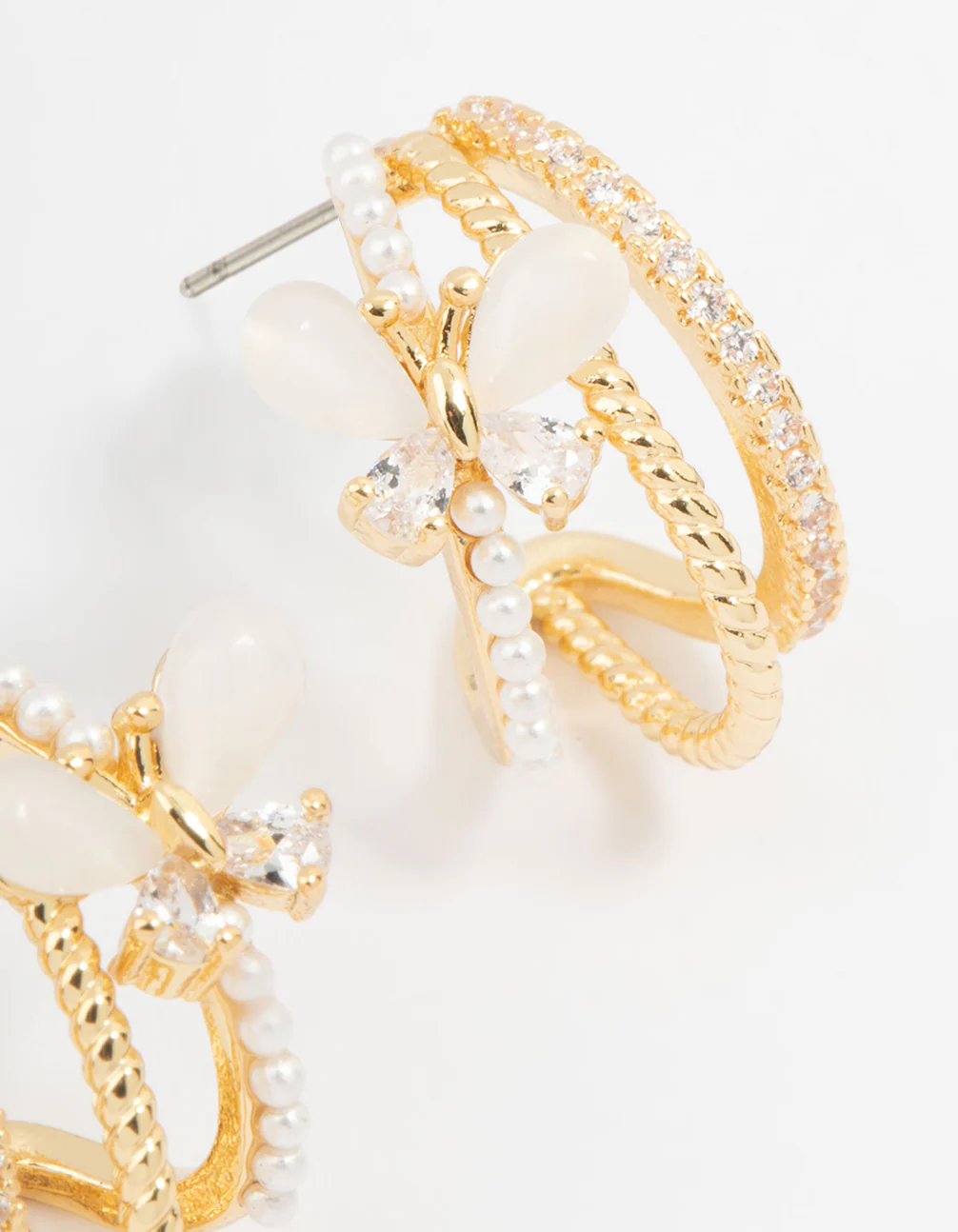 Gold Plated Pave Crystal Butterfly Jacket Earrings - Image 5