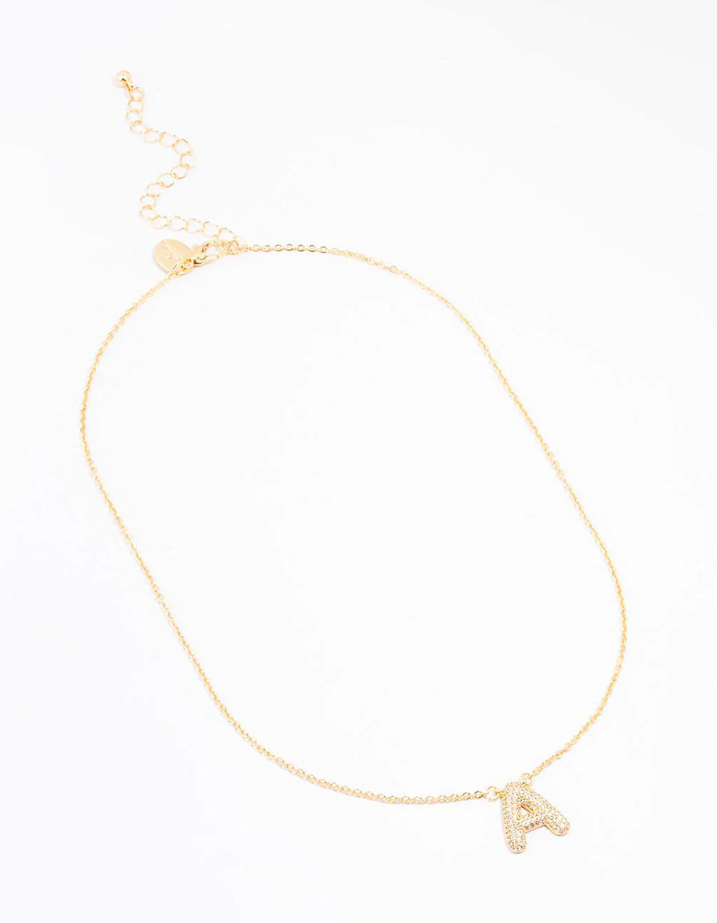 Gold Plated Pave Letter A Necklace - Image 2