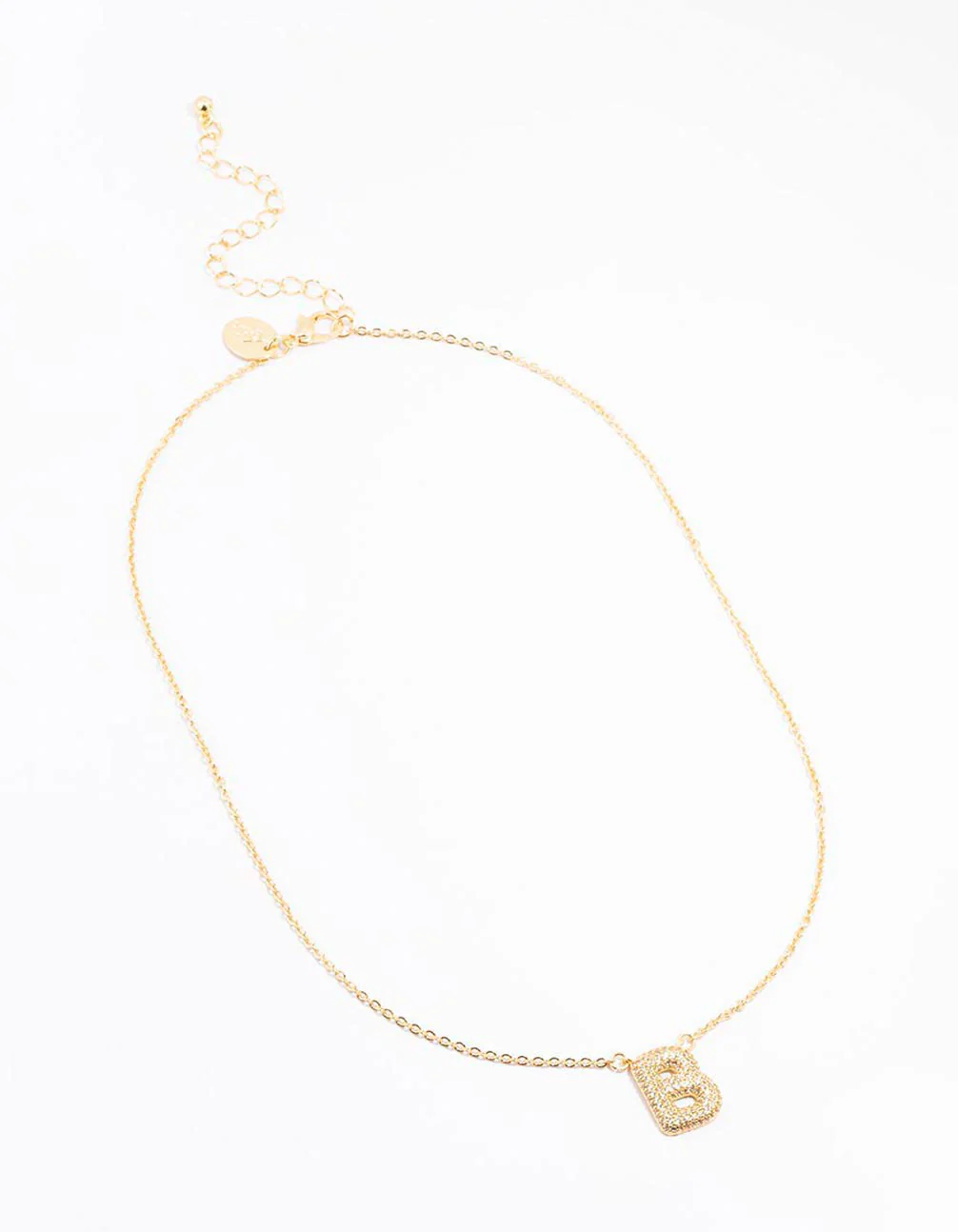 Gold Plated Pave Letter B Necklace - Image 2