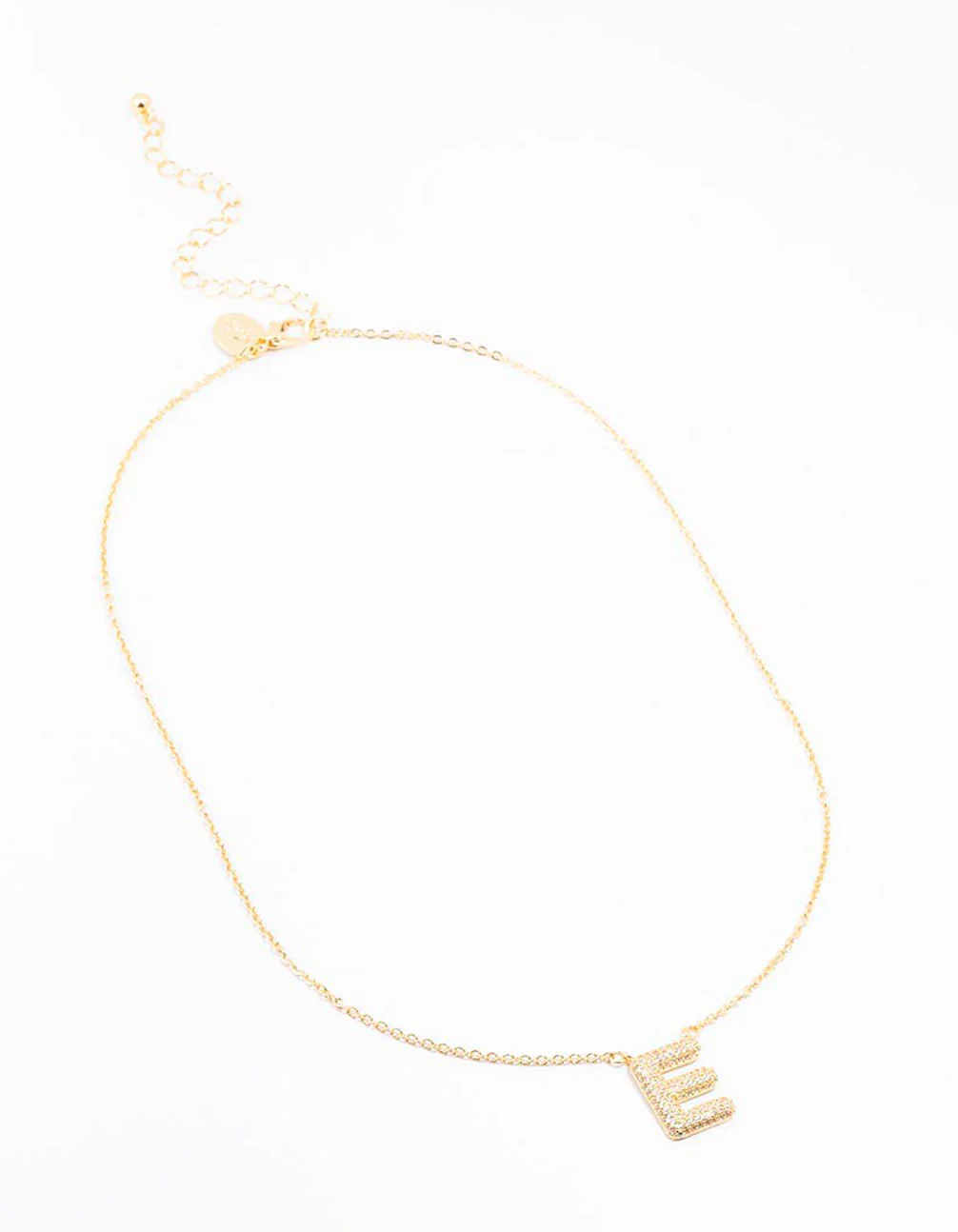 Gold Plated Pave Letter E Necklace - Image 2