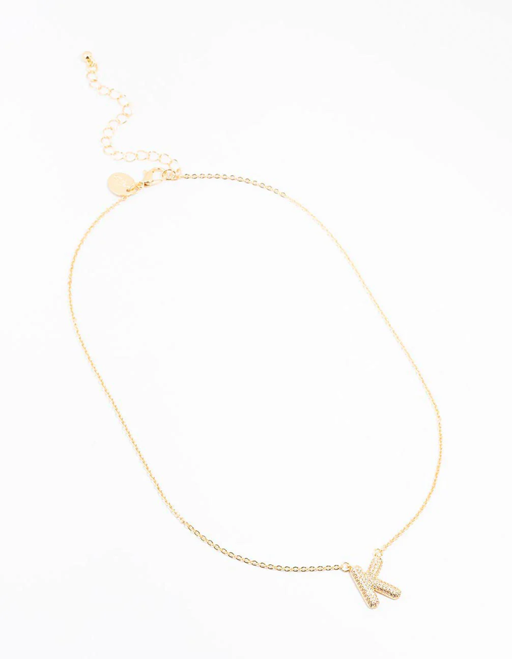 Gold Plated Pave Letter K Necklace - Image 2
