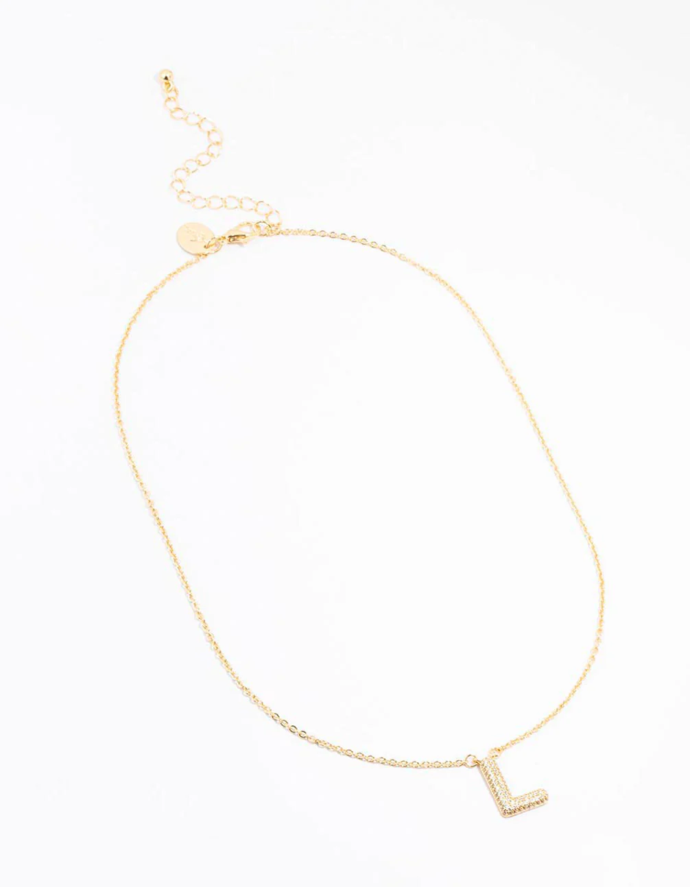 Gold Plated Pave Letter L Necklace - Image 2