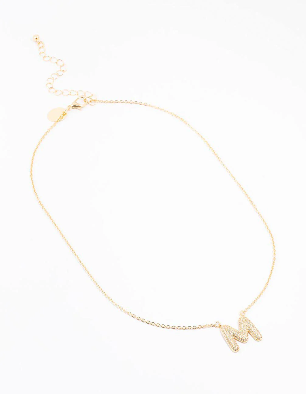 Gold Plated Pave Letter M Necklace - Image 2