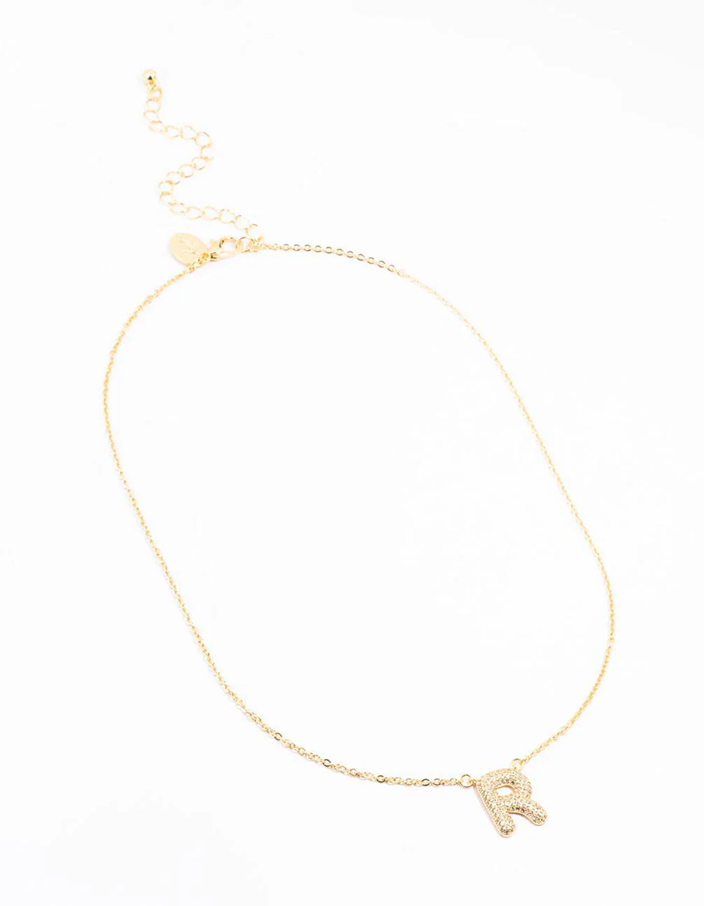 Gold Plated Pave Letter R Necklace - Image 2
