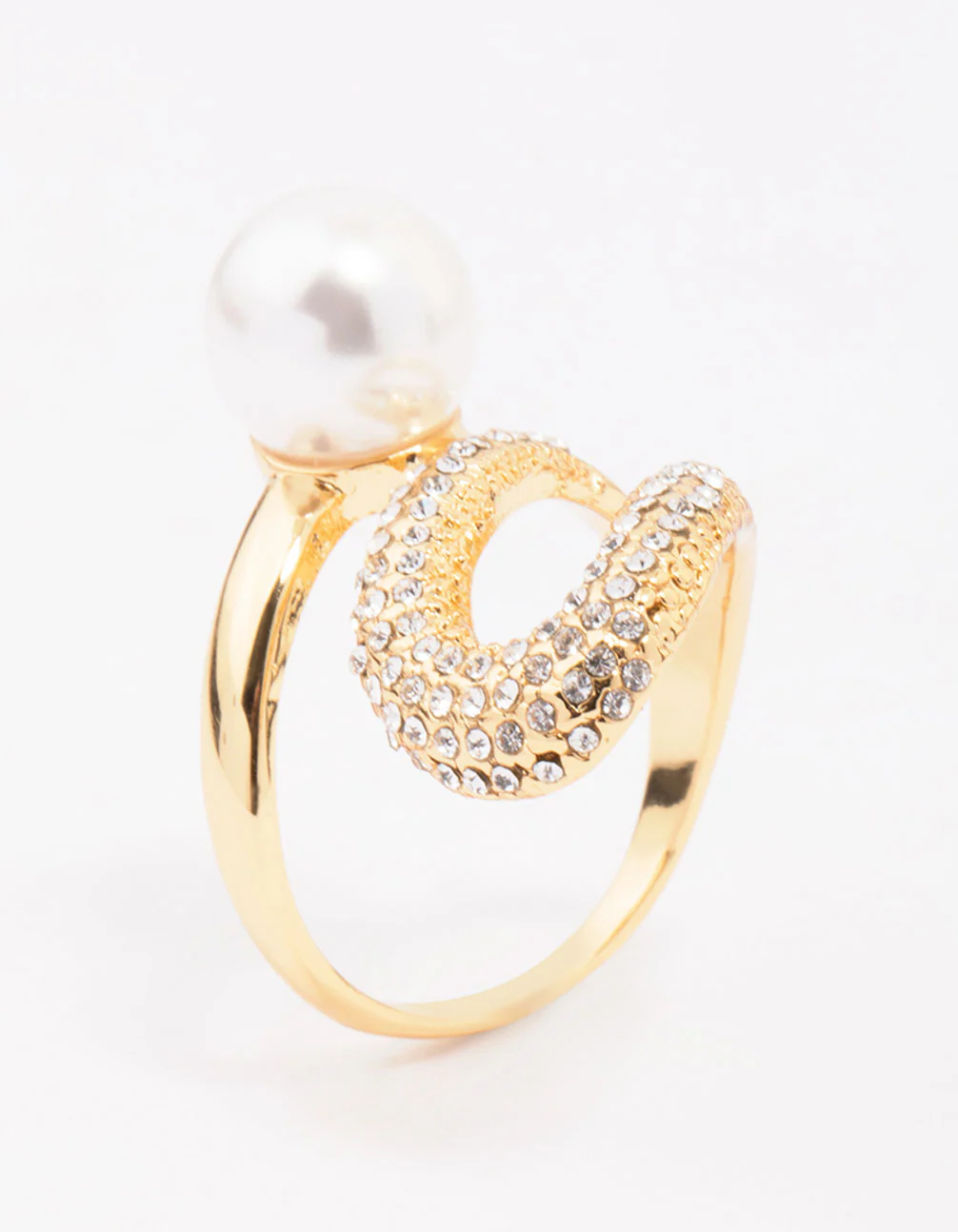 Gold Plated Pave Pearl Cocktail Ring - Image 2