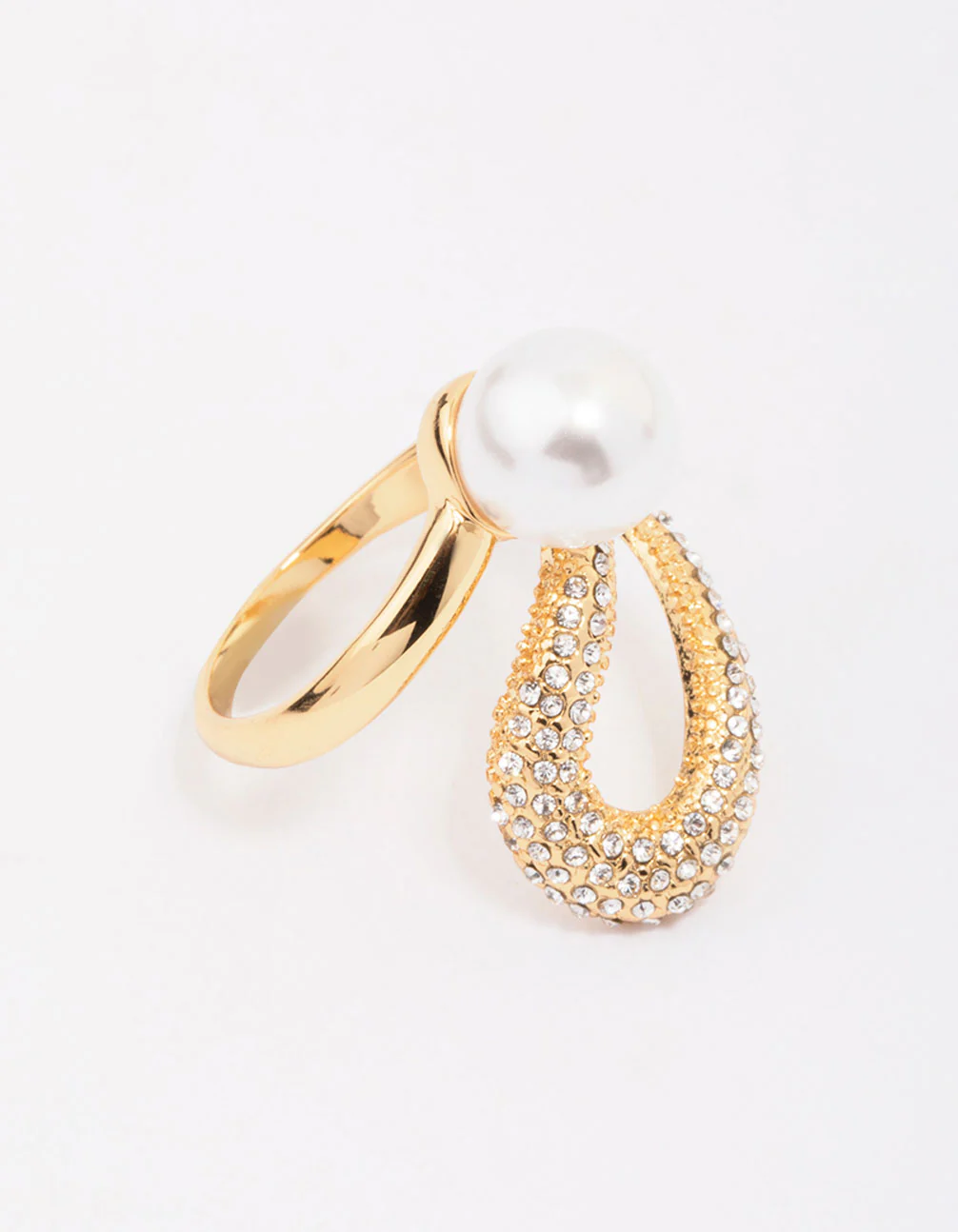Gold Plated Pave Pearl Cocktail Ring - Image 3