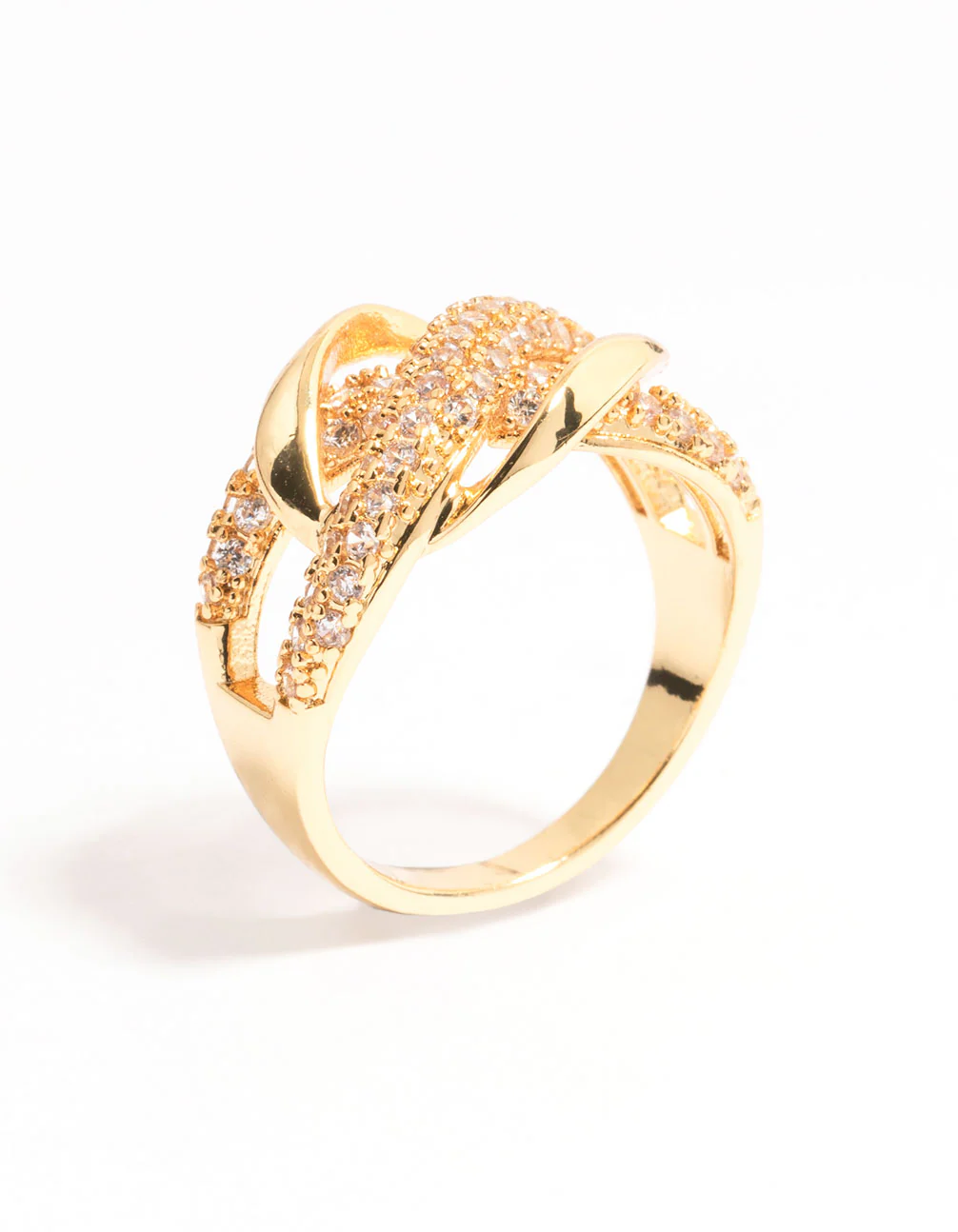 Gold Plated Pave X Link Cubic Zirconia Ring - Image 2