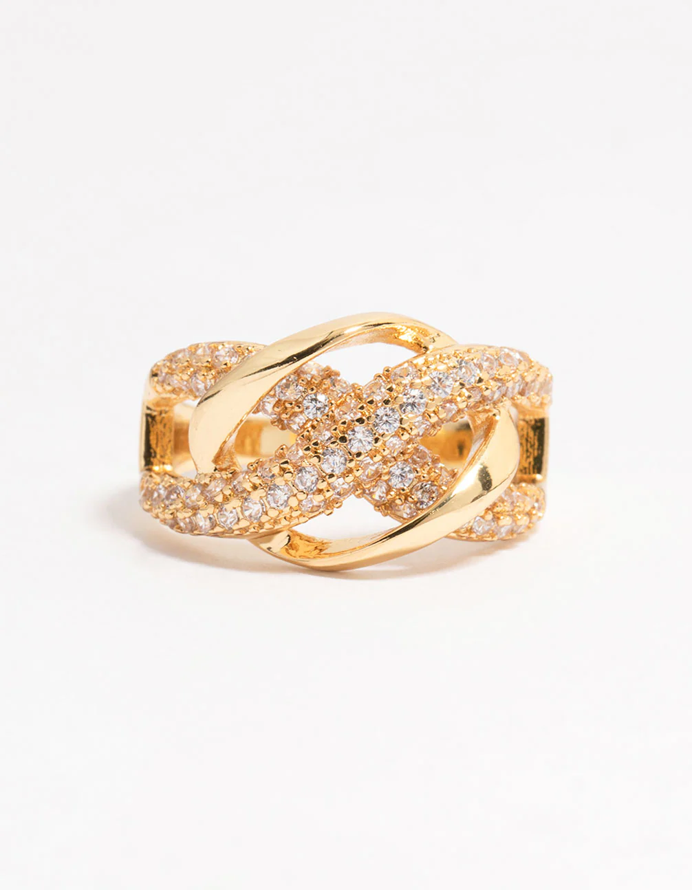 Gold Plated Pave X Link Cubic Zirconia Ring - Image 3