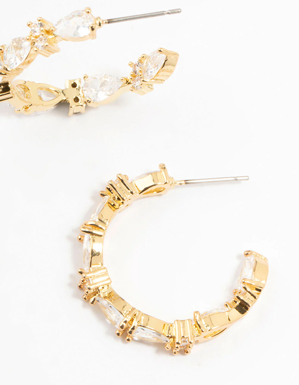 Gold Plated Pear Cut Cubic Zirconia Hoop Earrings - Image 3