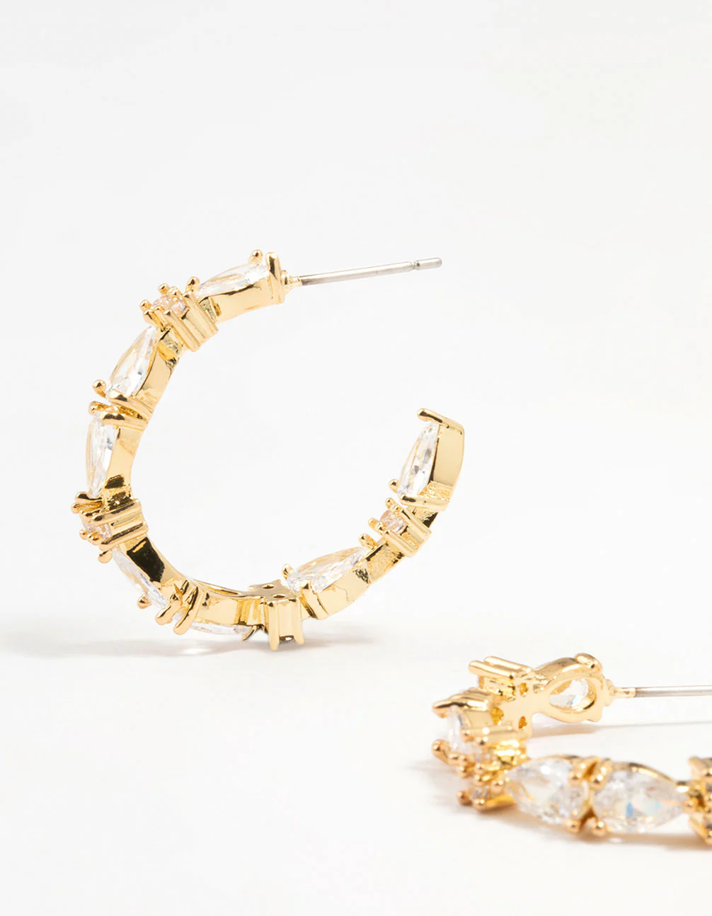 Gold Plated Pear Cut Cubic Zirconia Hoop Earrings - Image 4