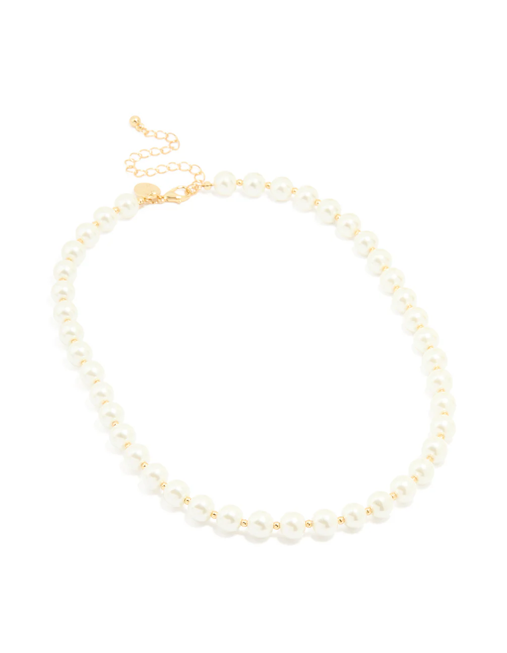 Gold Plated Pearl & Ball Alternating Necklace - Image 2