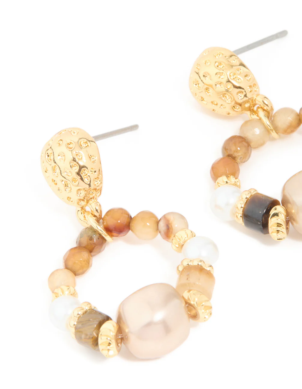Gold Plated Pearl & Beaded Molten Drop Earrings - Image 3