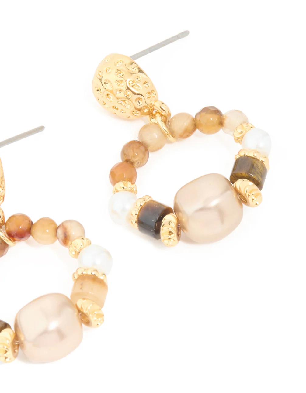 Gold Plated Pearl & Beaded Molten Drop Earrings - Image 5