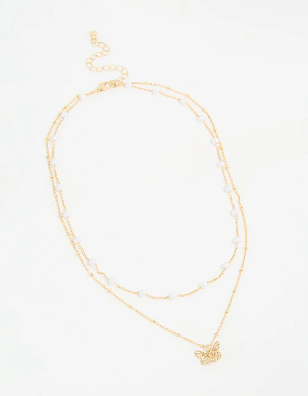 Gold Plated Pearl Butterfly Layered Necklace - Image 2