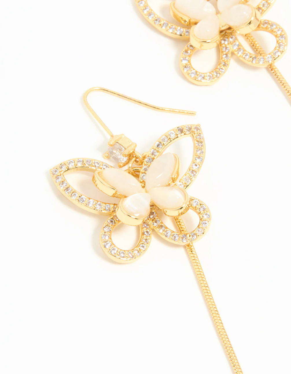 Gold Plated Pearl Butterfly Long Drop Earrings - Image 4