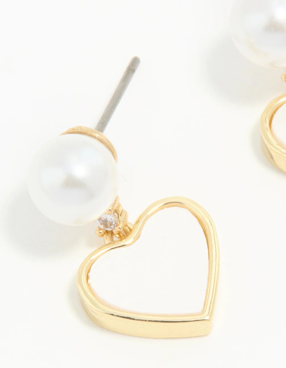 Gold Plated Pearl Catseye Heart Drop Earrings - Image 4