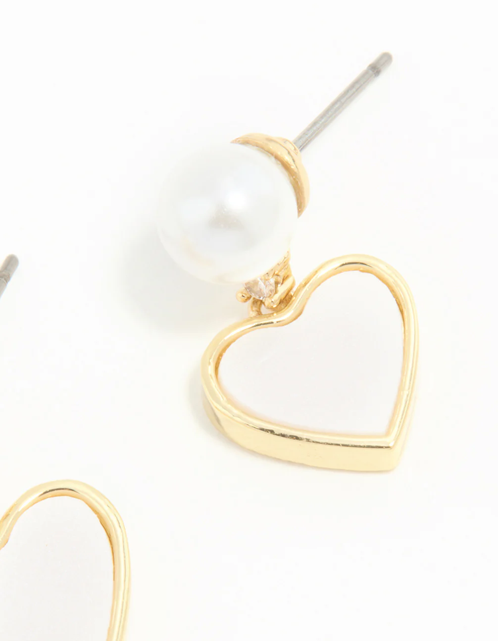 Gold Plated Pearl Catseye Heart Drop Earrings - Image 5