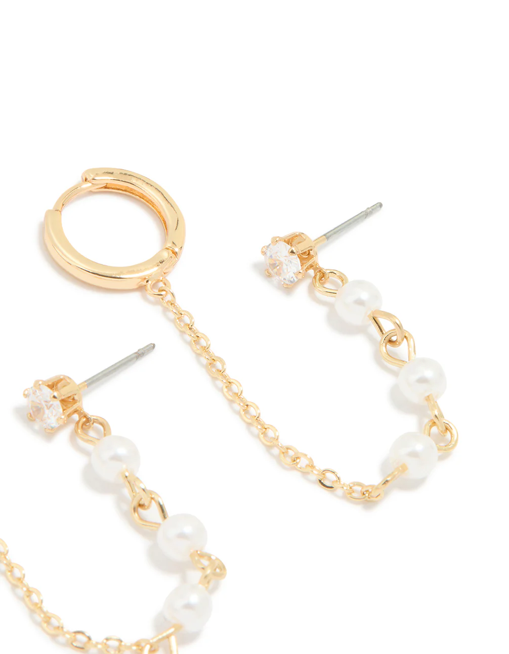 Gold Plated Pearl Chain Huggie Earrings - Image 3