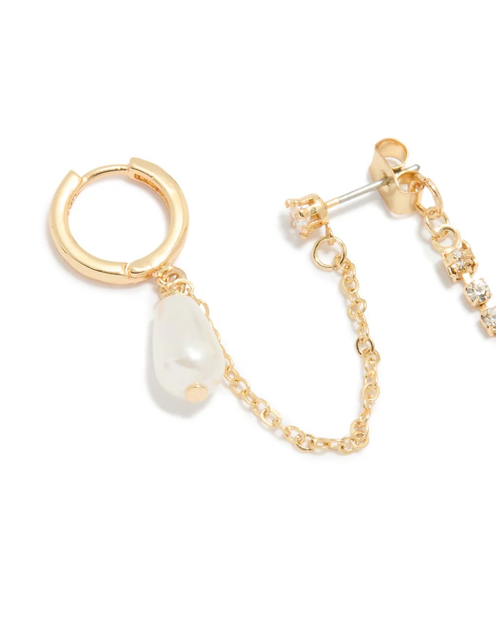 Gold Plated Pearl Chain Huggie & Stud Earrings - Image 2