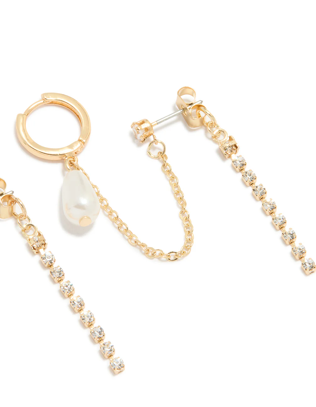 Gold Plated Pearl Chain Huggie & Stud Earrings - Image 3