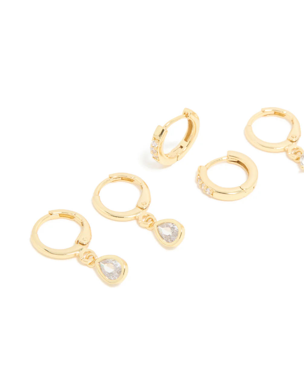 Gold Plated Pearl & Cubic Zirconia Drop Huggie Earrings 4-Pack - Image 2