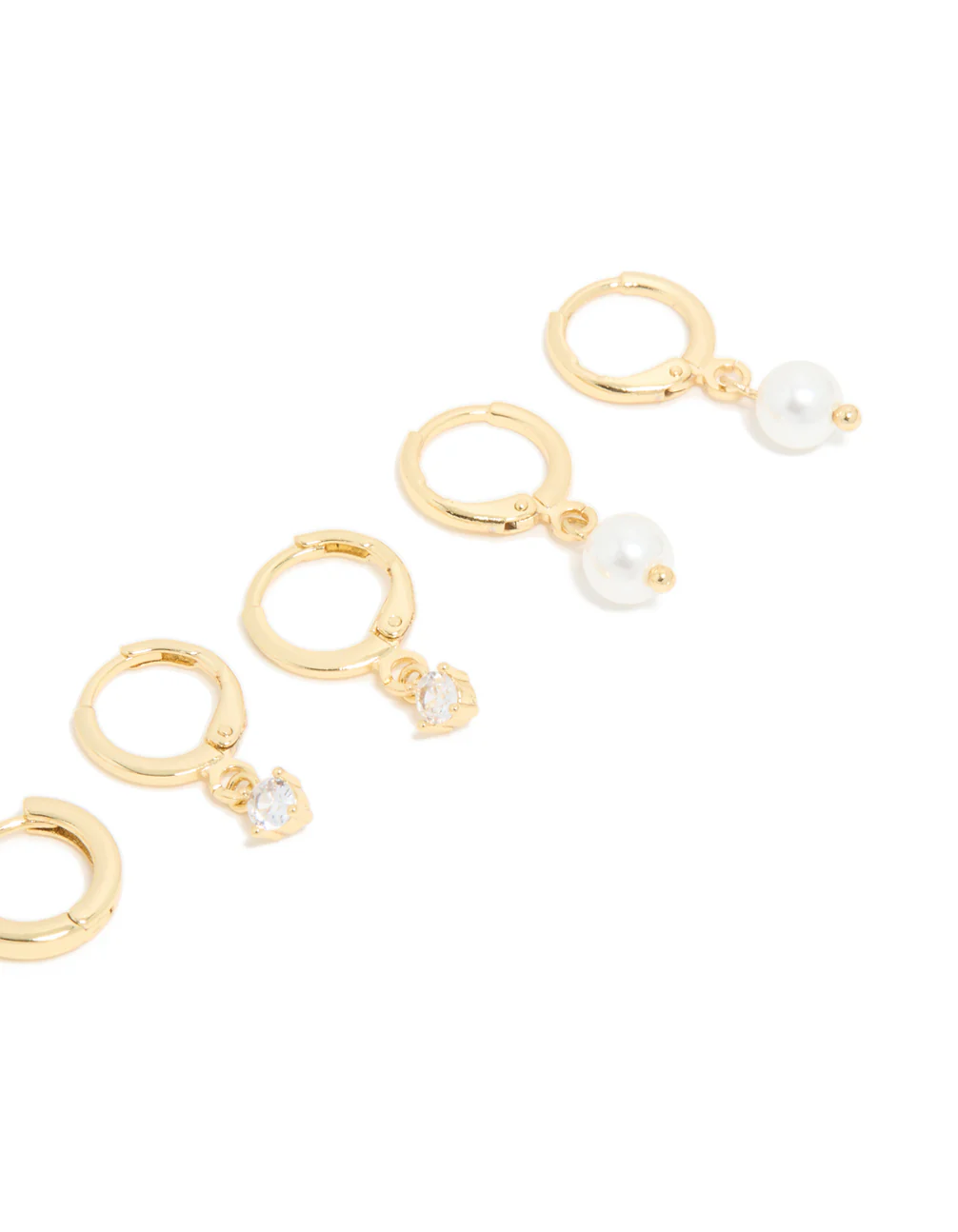 Gold Plated Pearl & Cubic Zirconia Drop Huggie Earrings 4-Pack - Image 3