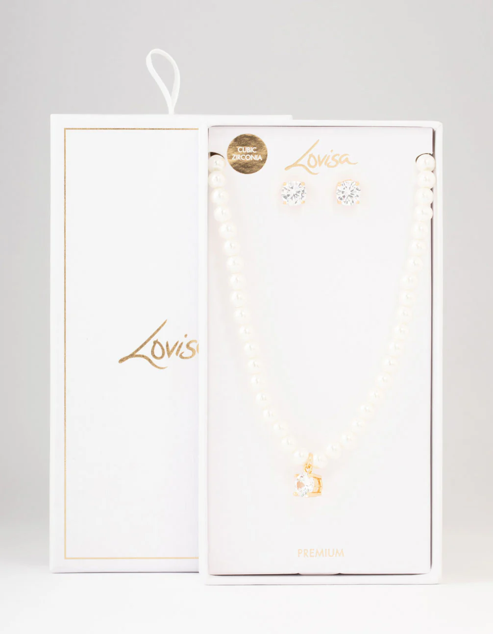 Gold Plated Pearl & Cubic Zirconia Necklace & Earring Set - Image 3