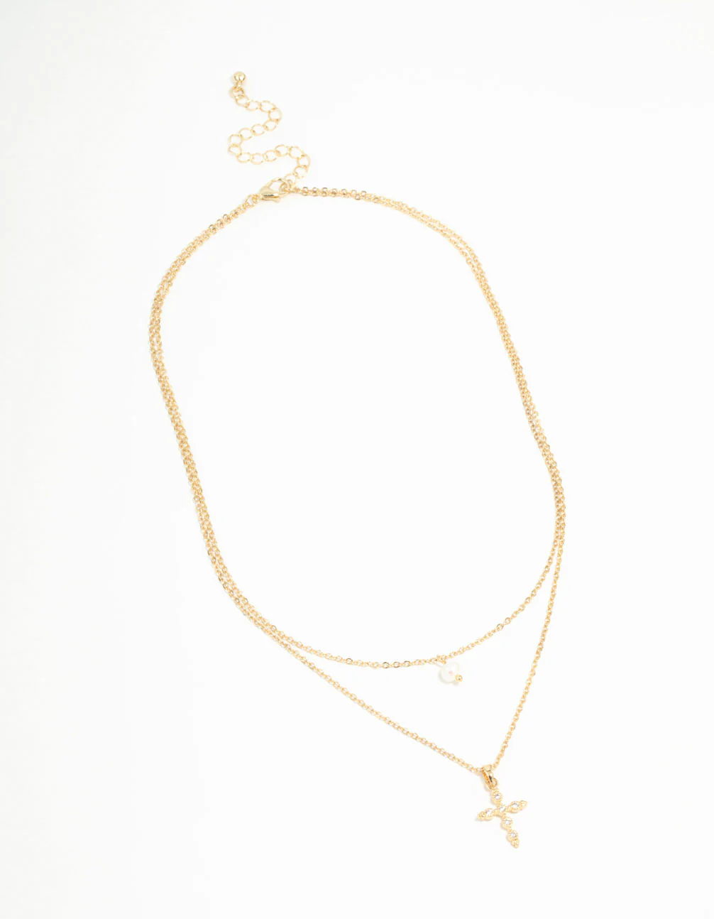 Gold Plated Pearl Diamante Cross Necklaces 2-Pack - Image 2