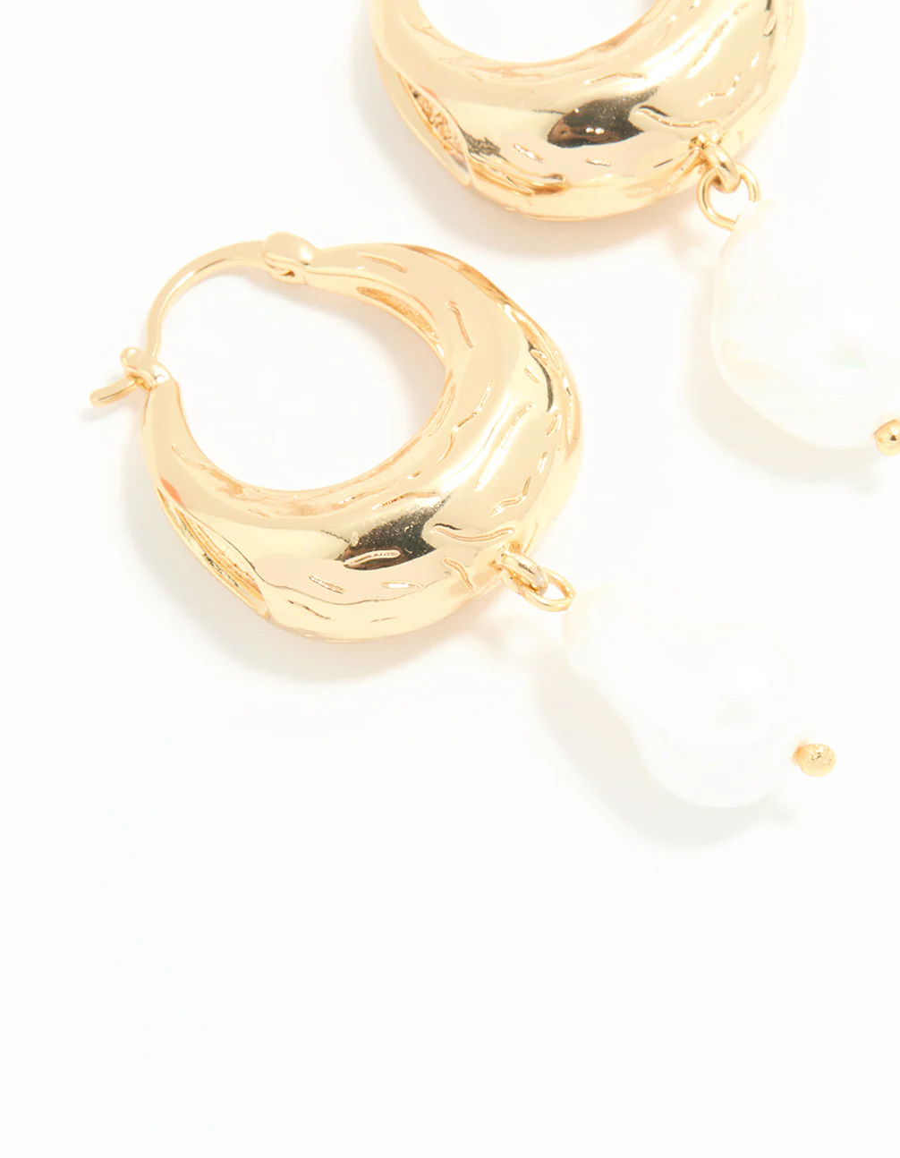Gold Plated Pearl Drop Hoop Earrings - Image 4