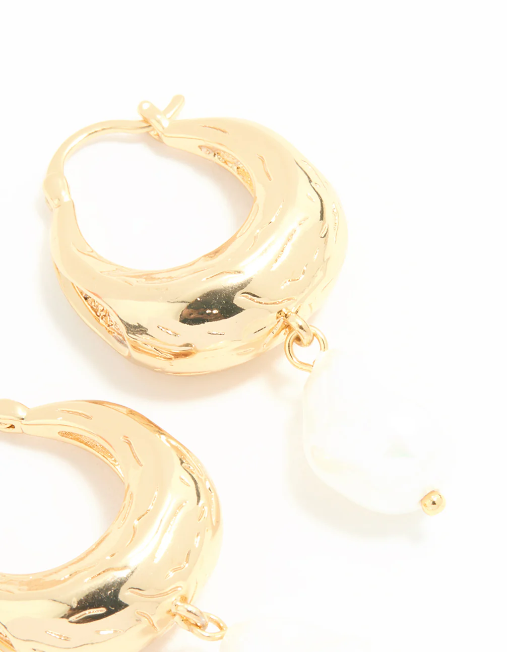 Gold Plated Pearl Drop Hoop Earrings - Image 5