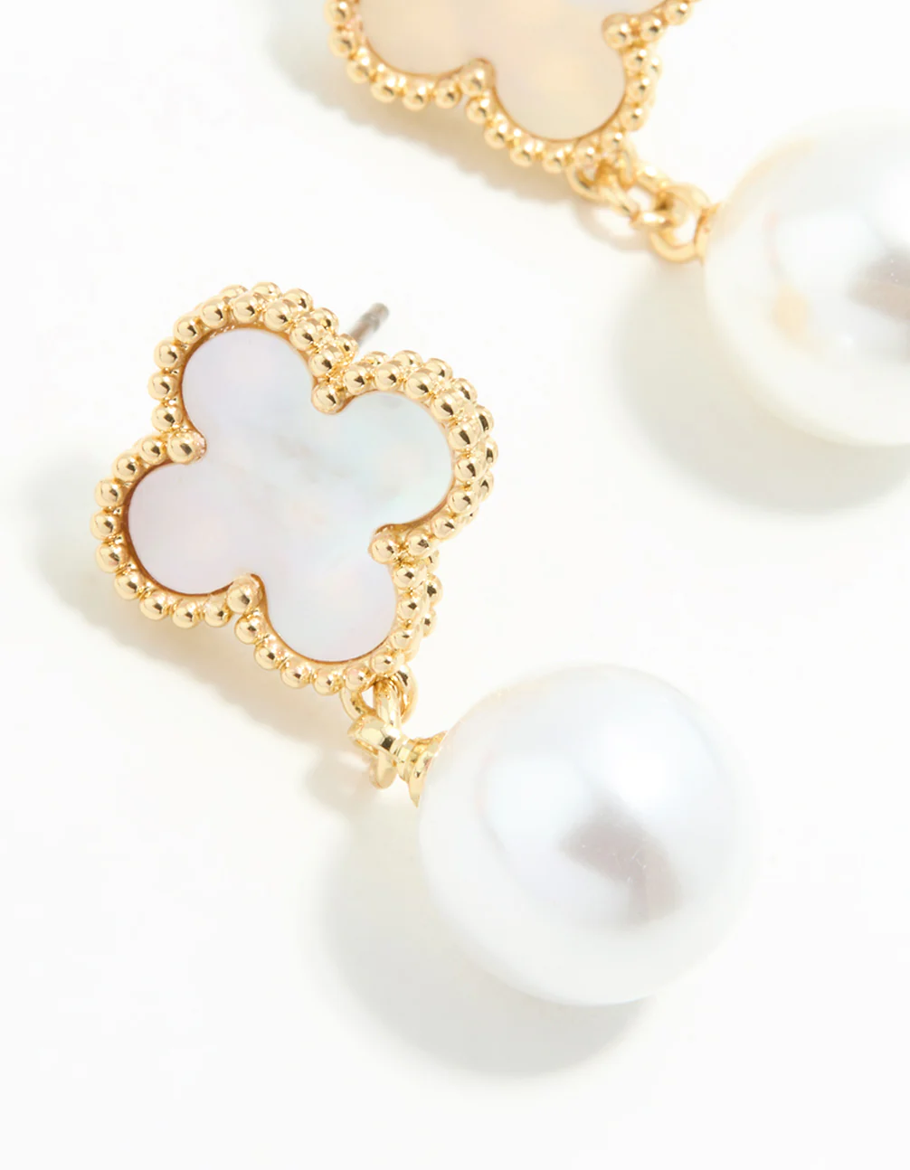 Gold Plated Pearl Flower Drop Earrings - Image 4
