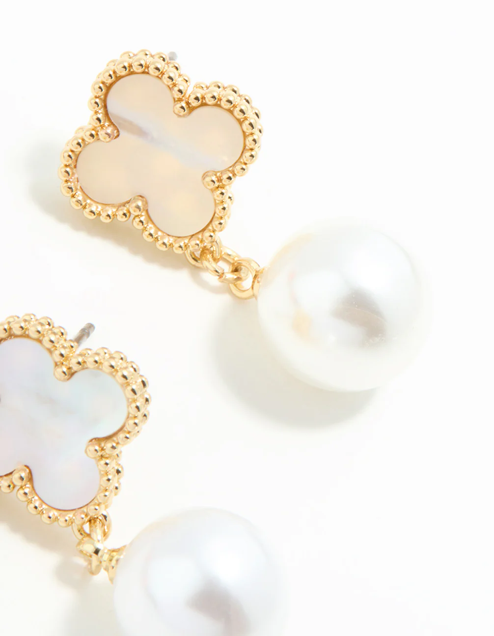 Gold Plated Pearl Flower Drop Earrings - Image 5