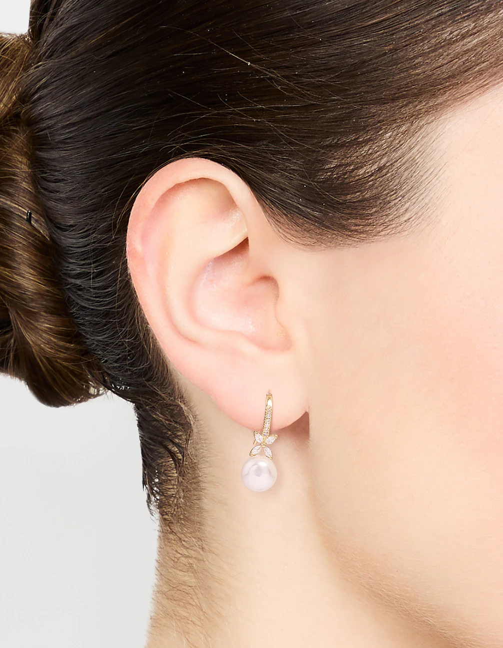 Gold Plated Pearl & Flower Hook Earrings - Image 2
