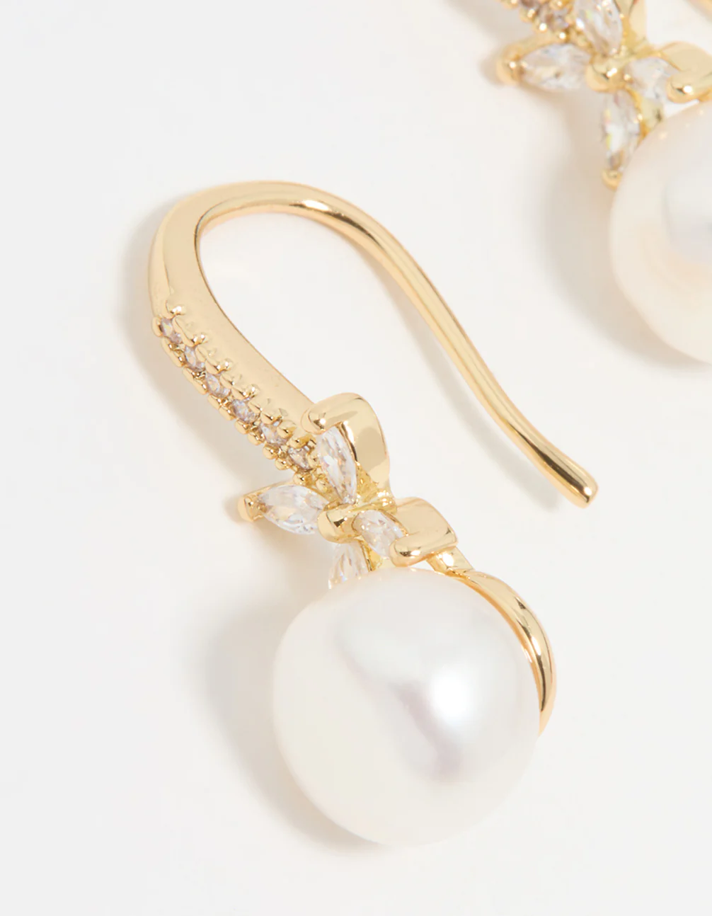 Gold Plated Pearl & Flower Hook Earrings - Image 4