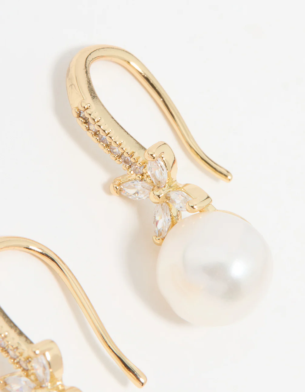 Gold Plated Pearl & Flower Hook Earrings - Image 5